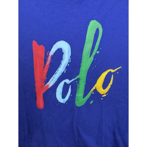 Polo Ralph Lauren T Shirt Custom Slim Fit L Paint Spellout Colorblock Cotton - Picture 3 of 11